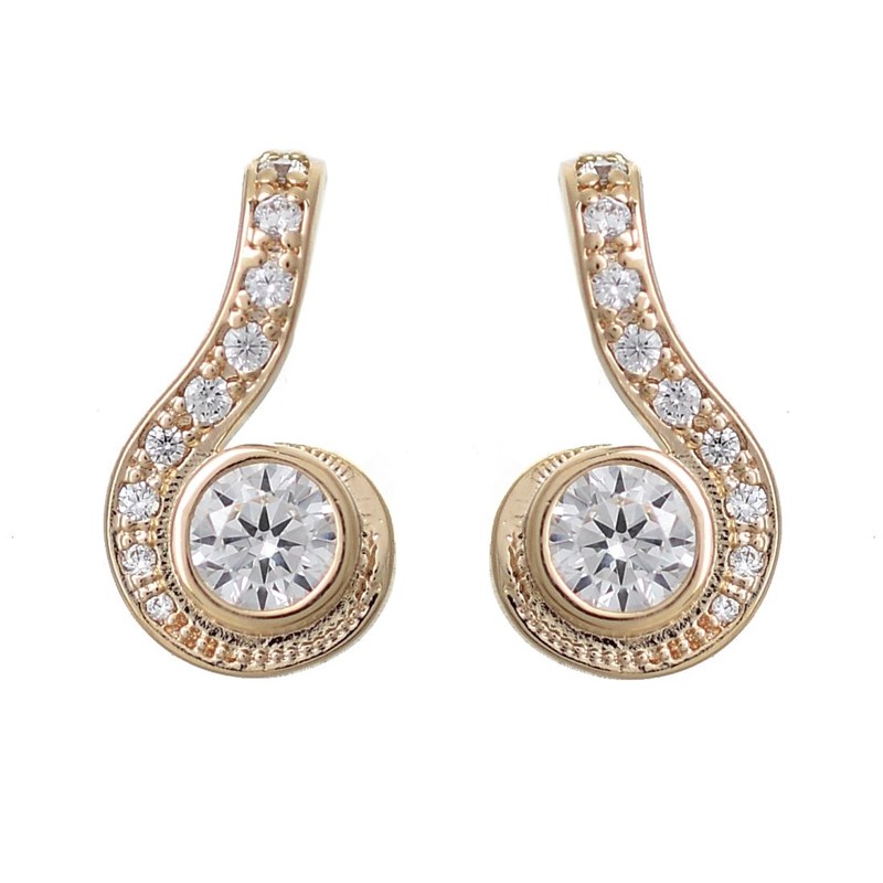 Boucles d'oreilles spirale d'oxyde de zirconium rond Plaqué OR 750 3 microns