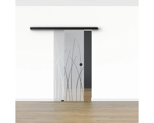 Pertura glazen schuifdeur complete set Glera Reeds 02 900x2050 mm links incl. beslag Selir aluminium zwart, verzonken handgreep