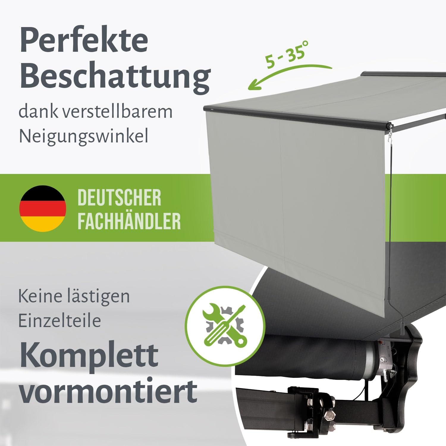 empasa elektrische Kassettenmarkise Expert Plus Markise mit WiFi-Motor Smart Home kompatibel, Terrassenüberdachung mit Volant, komplett vormontiert, Größe:3.5 x 2.5 m, Stofffarbe:Elfenbein
