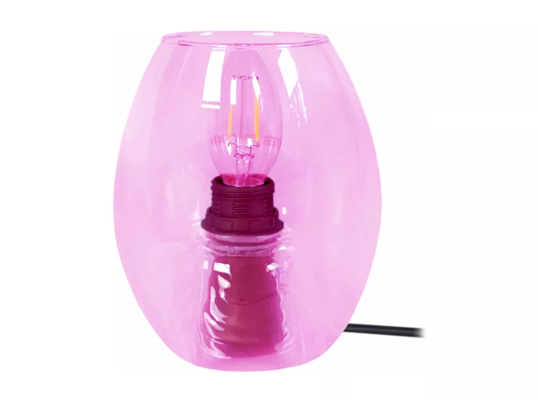 Lampe de chevet verre ovale rose 16 cm.