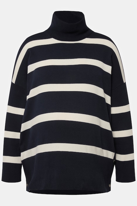 Bellieva Pullover, oversized, Seitennähte mit Druckknöpfen, Stehkragen, Langarm