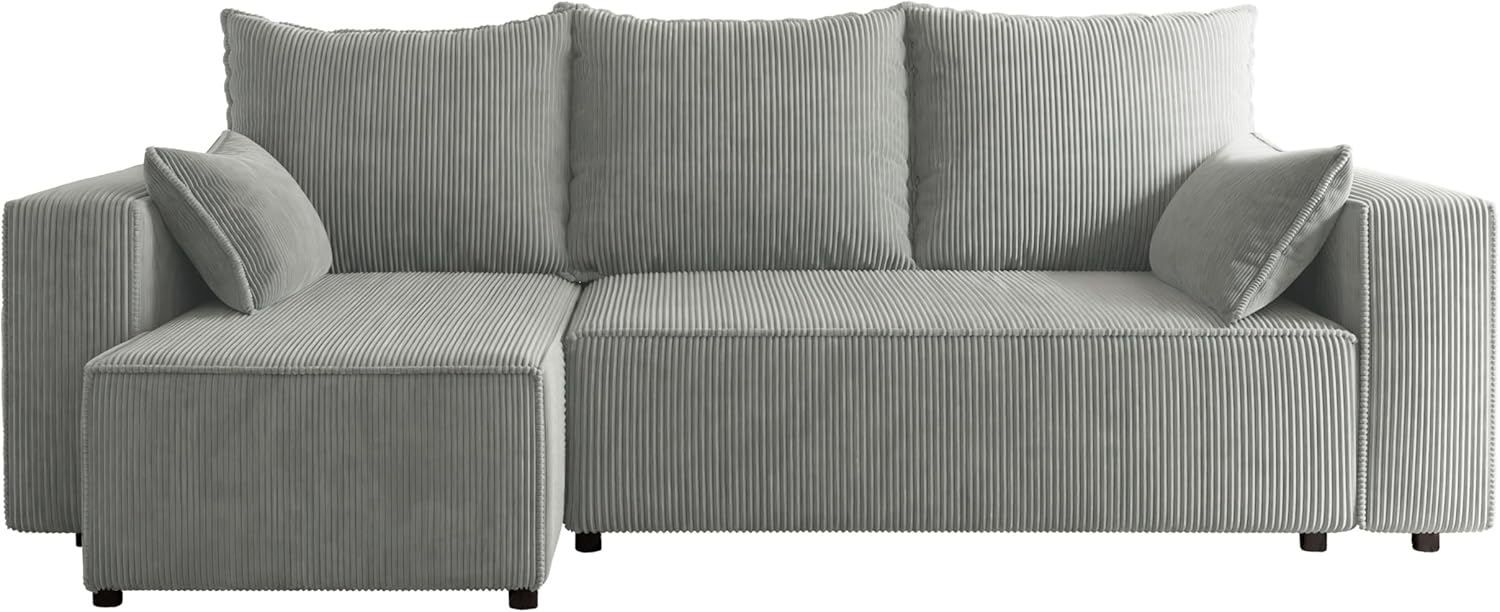 Ecksofa mit Schlaffunktion Tobi 246x145 cm - Couch - Sofa mit Bettkasten - Eckcouch - L-Form - Schlaffsofa - Schlafsofa mit Bettkasten - Universal (Cord Poso 55 Grau)