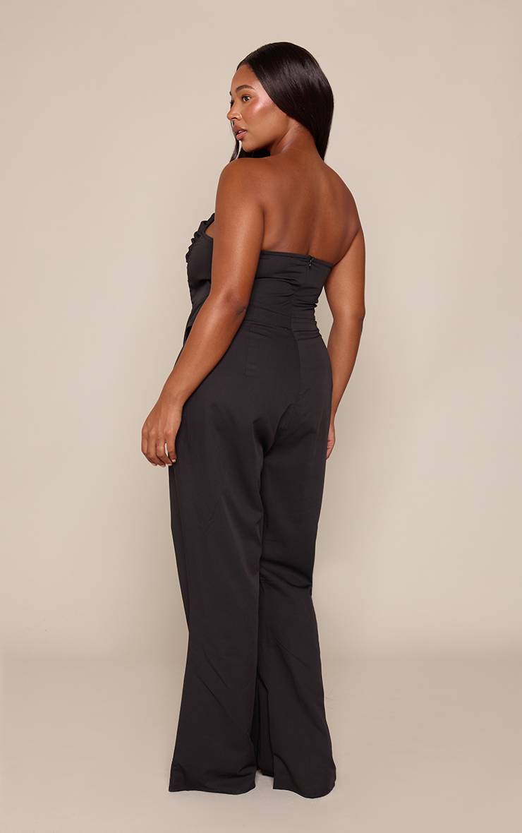Noir Combinaison Bandeau Corset Froncé À Pointe Plus