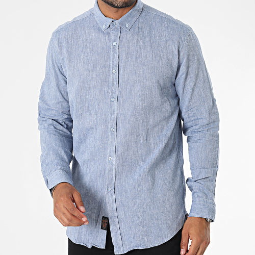Chemise Manches Longues Bleu Chiné