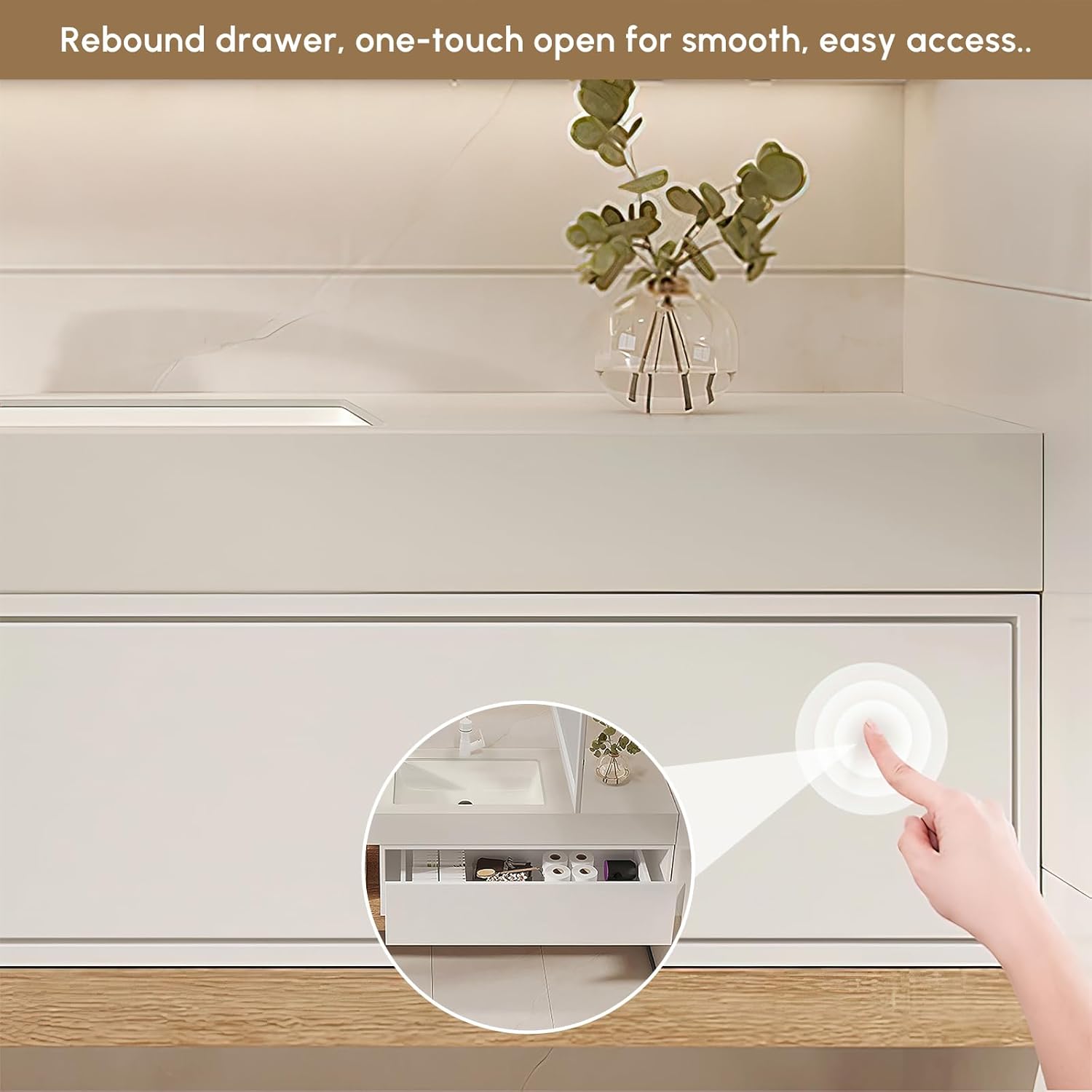 Homary 150 cm Schwebender Waschtisch mit Sinterstein-Waschbecken und 2 Schubladen Minimalistischer Waschtisch mit viel Stauraum, Soft-Close-Schubladen und edlem Sinterstein-Waschbecken
