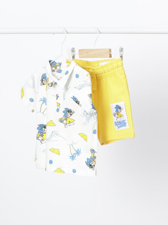 Conjunto de camisa polo e bermuda Sonic - Off-White