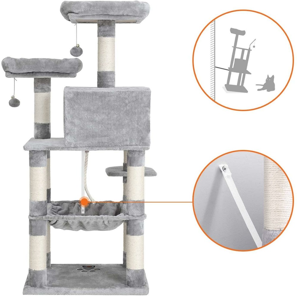 Arbre à chat stable avec niche 143 cm gris clair