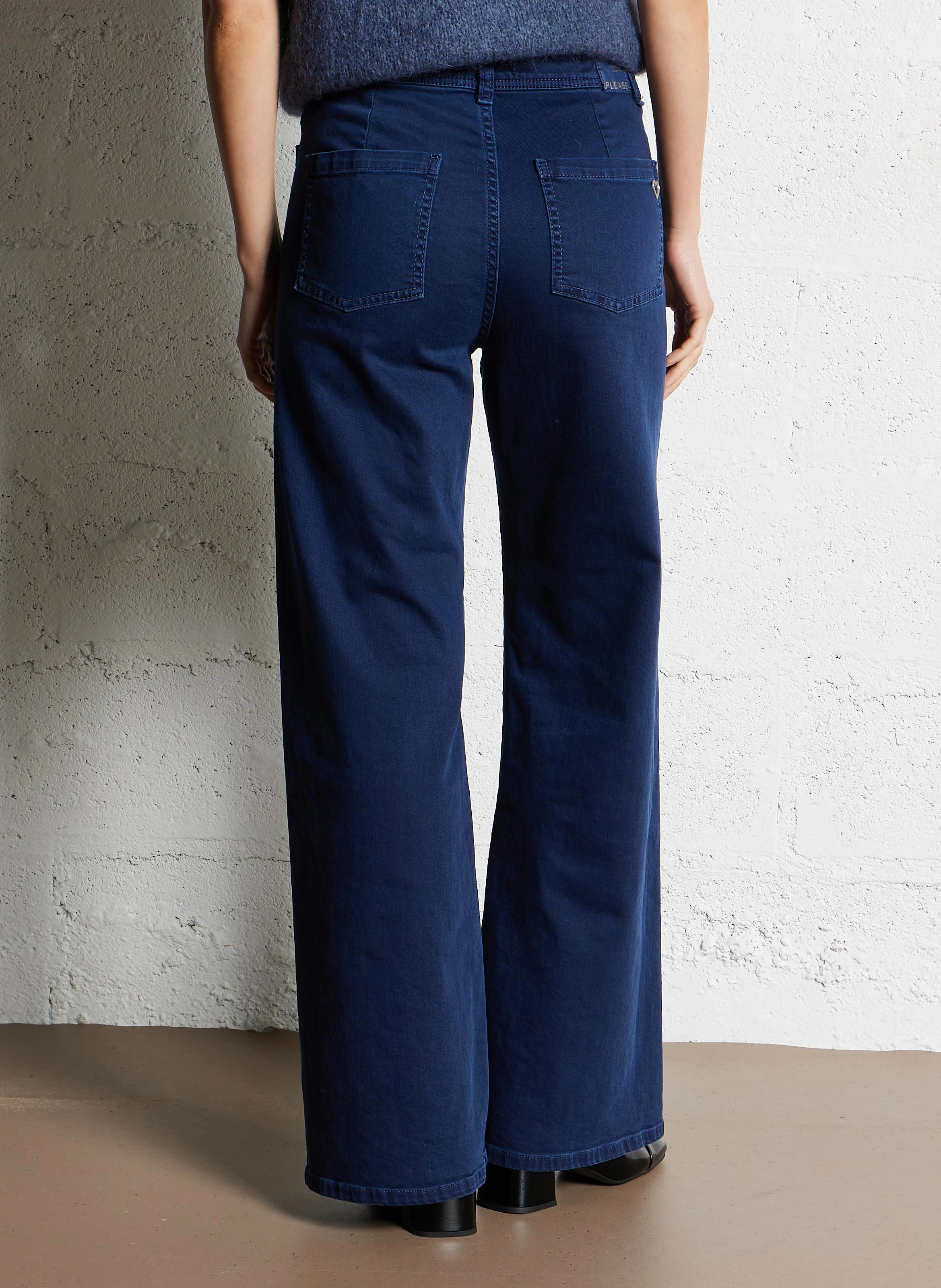 Jean large taille haute en coton | Bleu