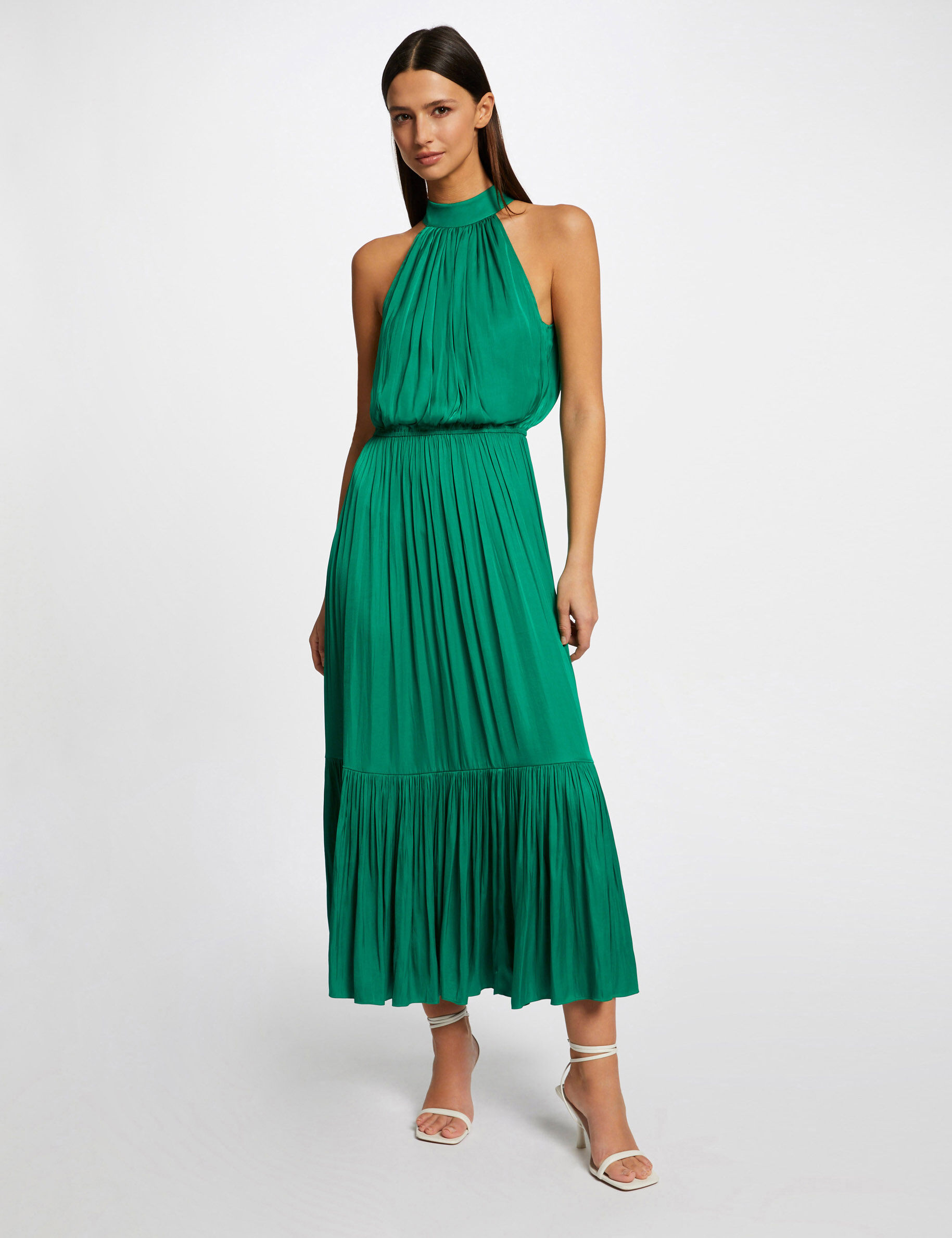 Robe longue évasée fluide vert femme - vert