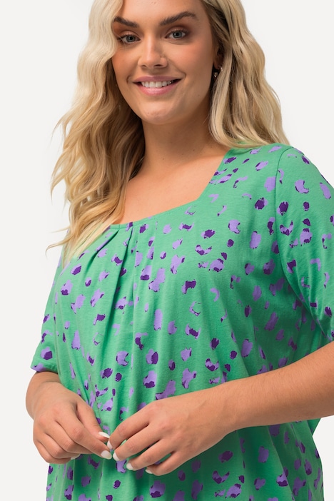 Longshirt, Fleckenmuster, Carree-Ausschnitt, Halbarm