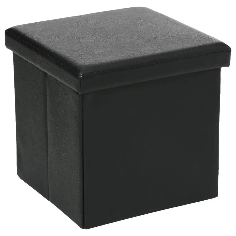 Atmosphera Poef/Hocker - opbergbox - zwart - pvc/mdf - 38 x 38 cm