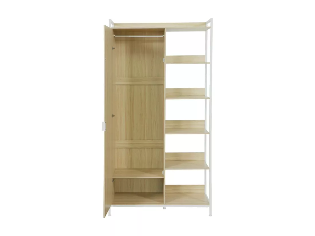 Module dressing blanc avec 1 penderie. 6 étagères et 1 porte. L 100 x P 48 x H 190 cm