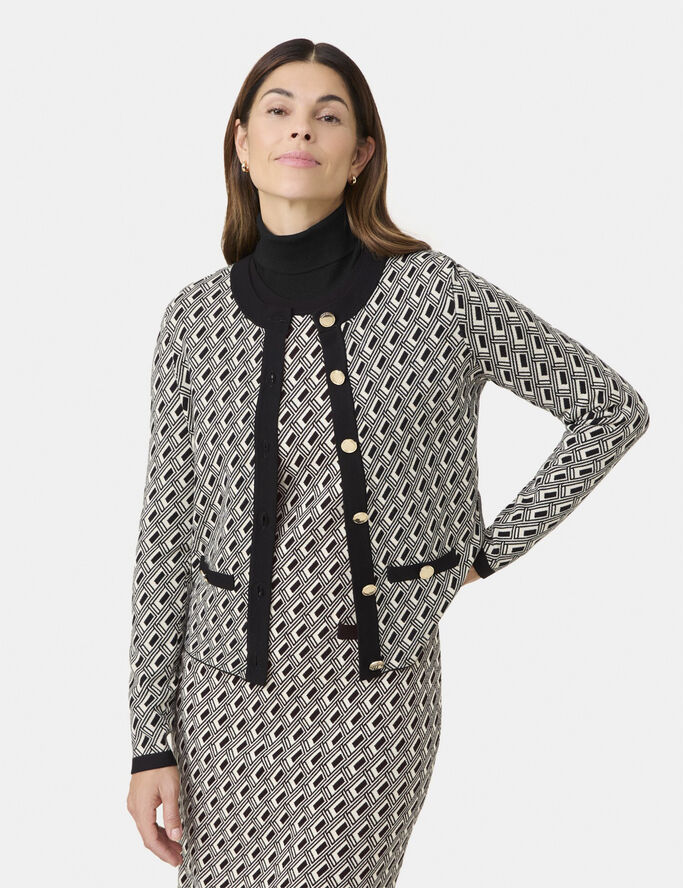 Gerry Weber JACKET KNIT Cream / black graphic jacquard