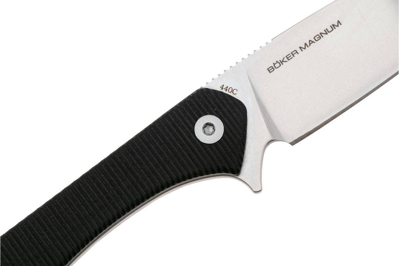 Boker Magnum Brasa 02BM0002, Stonewashed 440C, Black G10 vaststaand mes, Thomas Ward design
