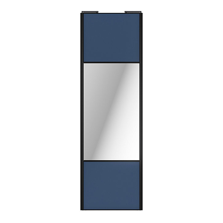 Porte de placard coulissante avec miroir bleu profil noir GoodHome Arius H. 248,5 x L. 77.2 cm + amortisseurs