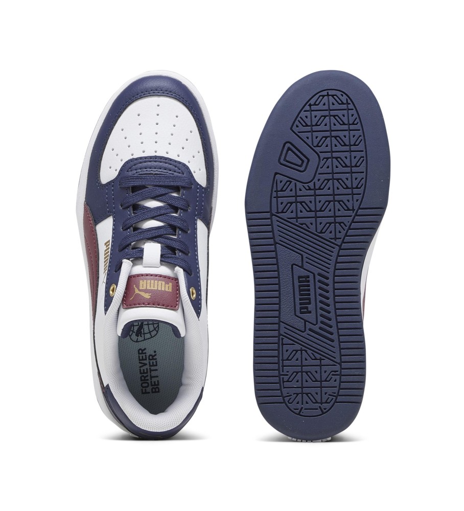 Tênis Puma Caven 2.0, branco e azul marinho.