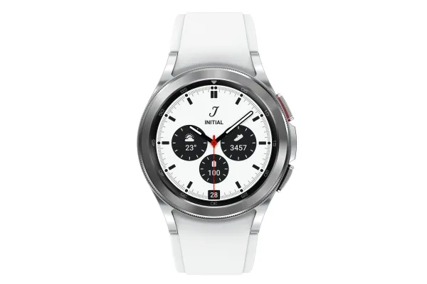 [OUTLET] - Samsung Galaxy Watch4 Classic - 42 mm - sølv - smart ur med rillesportsbånd - fluoroelastomer - hvid - display 1.2