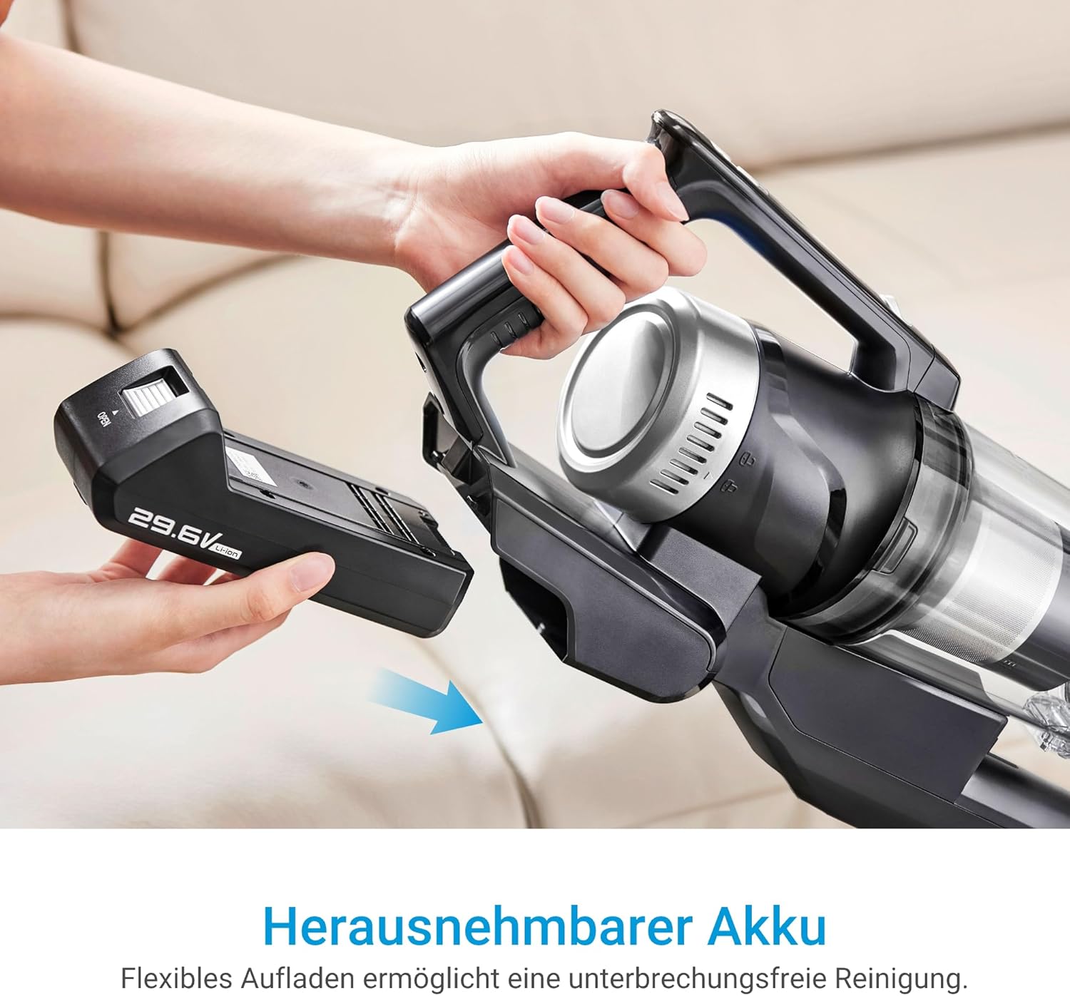 Midea Akku-Staubsauger mit Absaugstation | 350W, bis zu 60 Min Laufzeit | Selbstentleerung, Anti-Tangle Bürste, LED-Düse | HEPA-Filter, Allergiker geeignet | Wechselbarer Akku, Kabellos, Schwarz