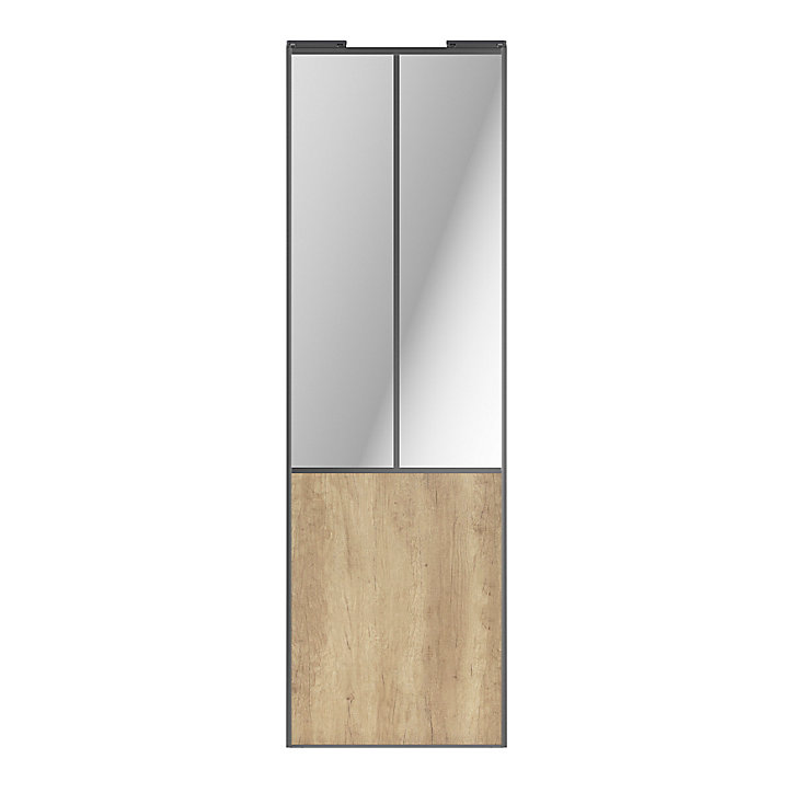 Porte de placard coulissante atelier effet chêne brut profil gris GoodHome Arius H. 248,5 x L. 76.2 cm + amortisseurs