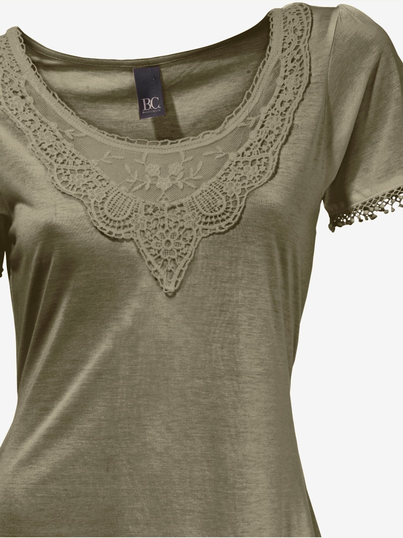 T-shirt long superbes détails en dentelle à l'encolure