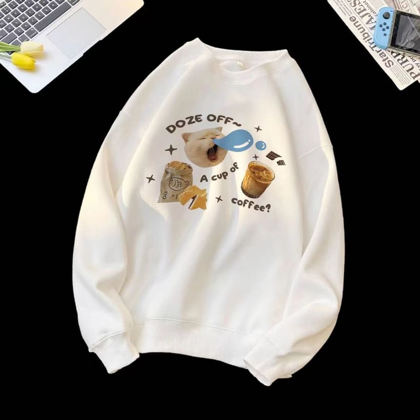 Rosesand - Sweatshirt met lange mouwen en katten- en letterprint, losvallend model