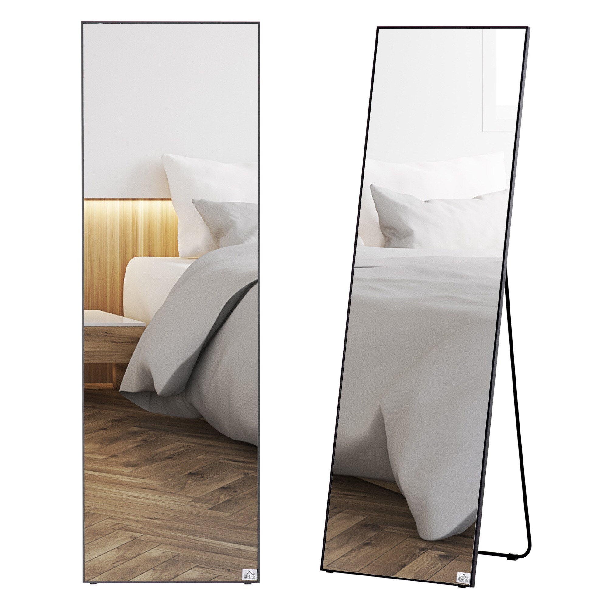 HOMCOM Ankleidespiegel mit Metallrahmen schwarz 50L x 37B x 158,5H cm