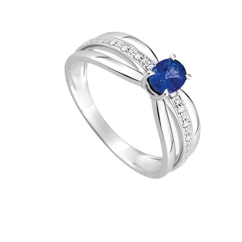 Bague Femme - Saphir - Or 18 Carats - Diamant 0,03 Carats