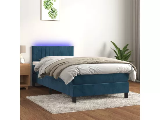 Sommier tapissier et matelas et LED Bleu foncé 90x190cm Velours