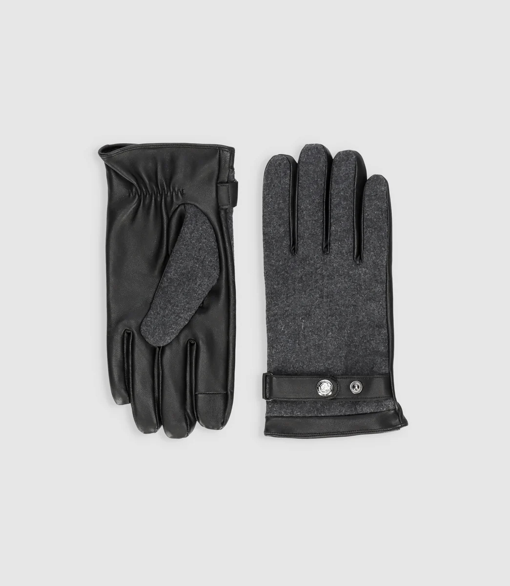 Gants bi-matière en cuir noir UMAMI