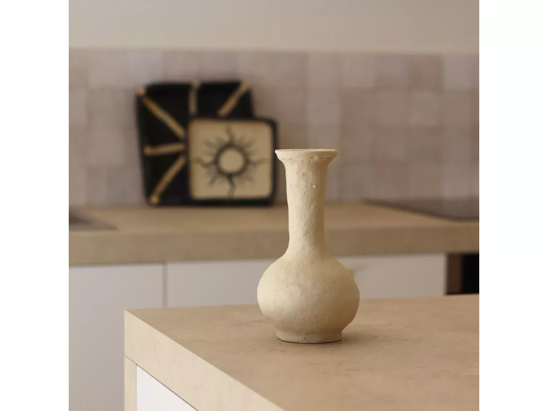Now's Home - Vase Decoratif En Papier Mache Taupe 12x12x22cm Bayouda