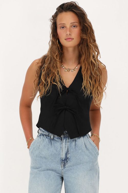 Zwart gilet met strikjes