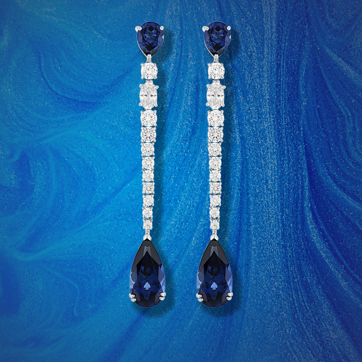 Boucles d'oreilles pendants argent 925, pierres synthétiques bleues zirconias