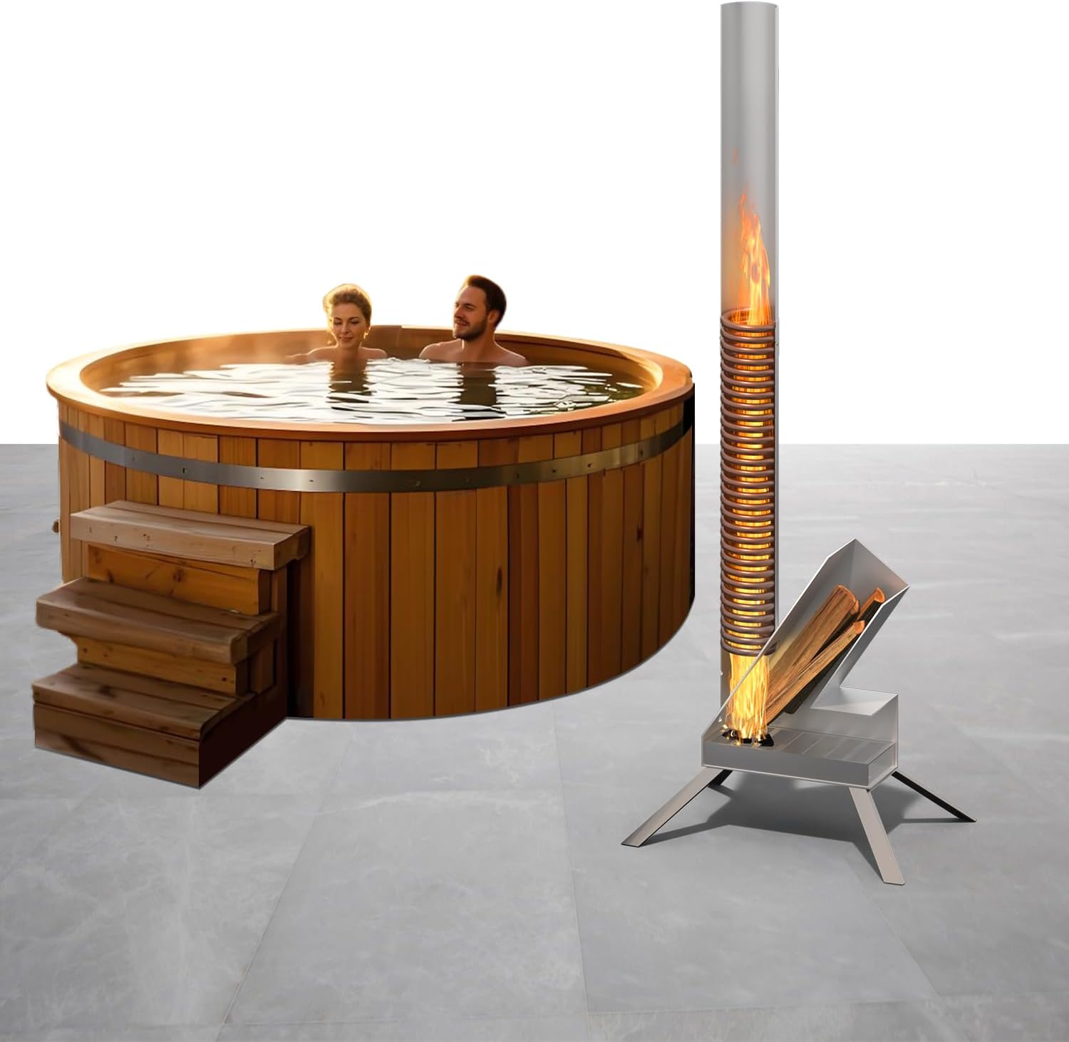 ECO POOLTECH Poolheizung Holz, Wärmepumpe Pool mit Brennholz aus Titan Outdoor Warmwasser Wärmepumpe für Kleiner Pool, Badewanne, Whirlpool Poolheizung Holzofen