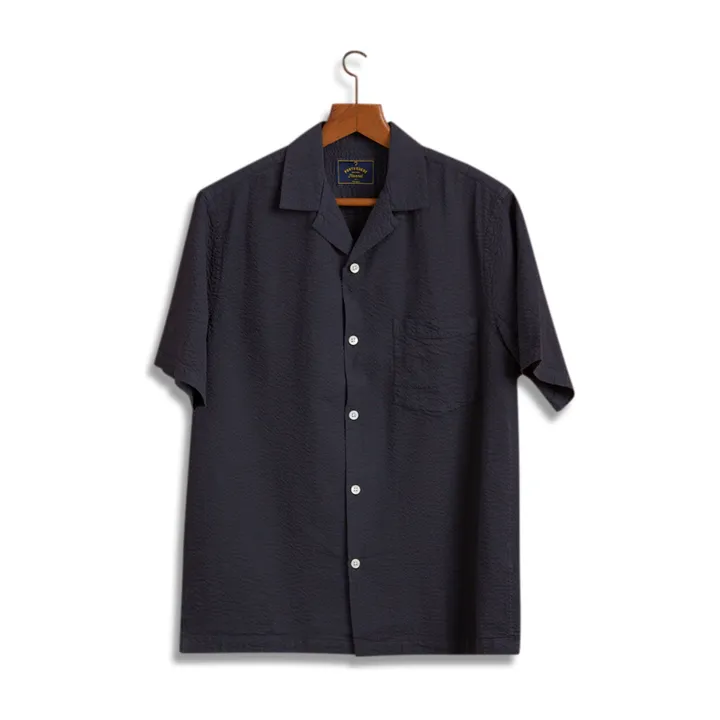 Portuguese Flannel Chemisette Seersucker Atlantico Camp | Bleu marine