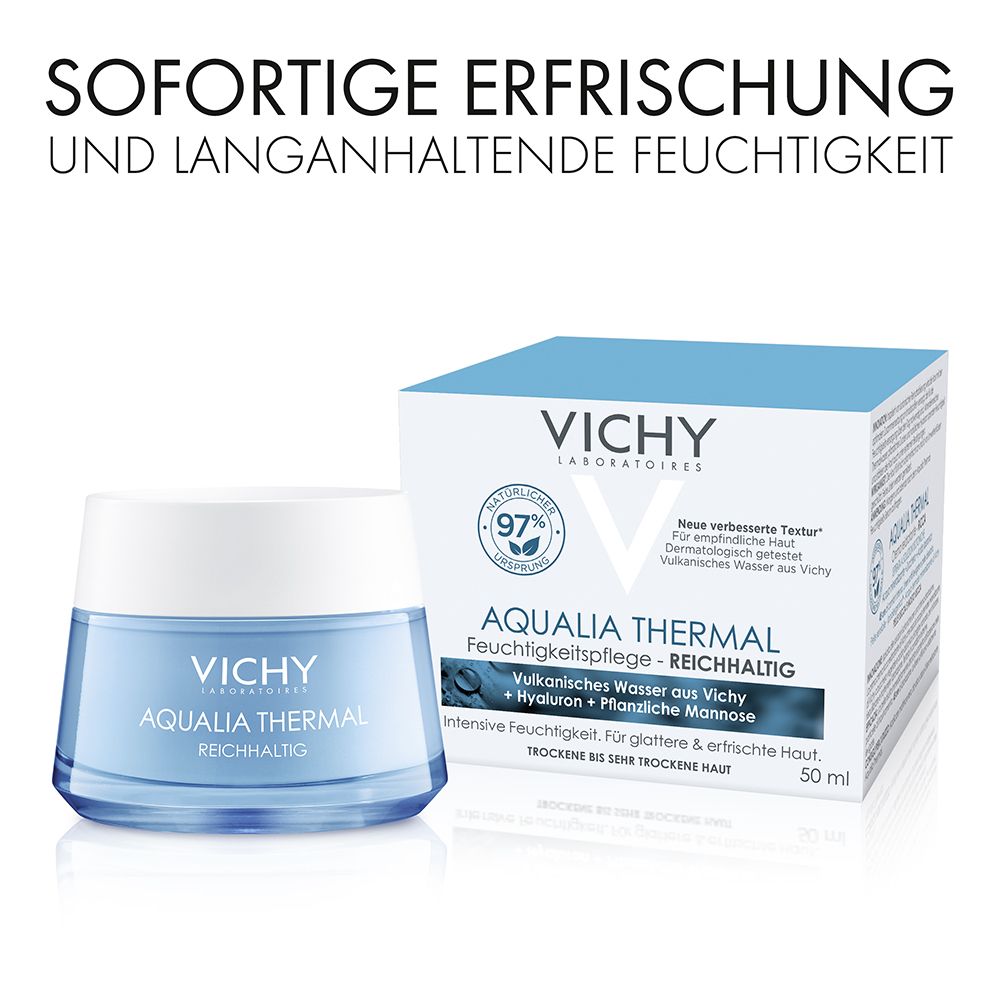 Vichy AQUALIA THERMAL Reichhaltige Feuchtigkeitspflege + Mineral 89 72h Cream 15ml GRATIS