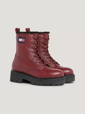 Botas urbanas de couro forrado e quente com cadarço