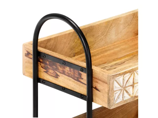 Chariot de cuisine à 3 niveaux 46x30x76 cm Bois de manguier