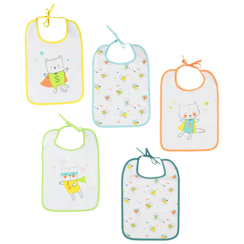 Lot de 5 bavoirs à motifs colorés printés - Blanc