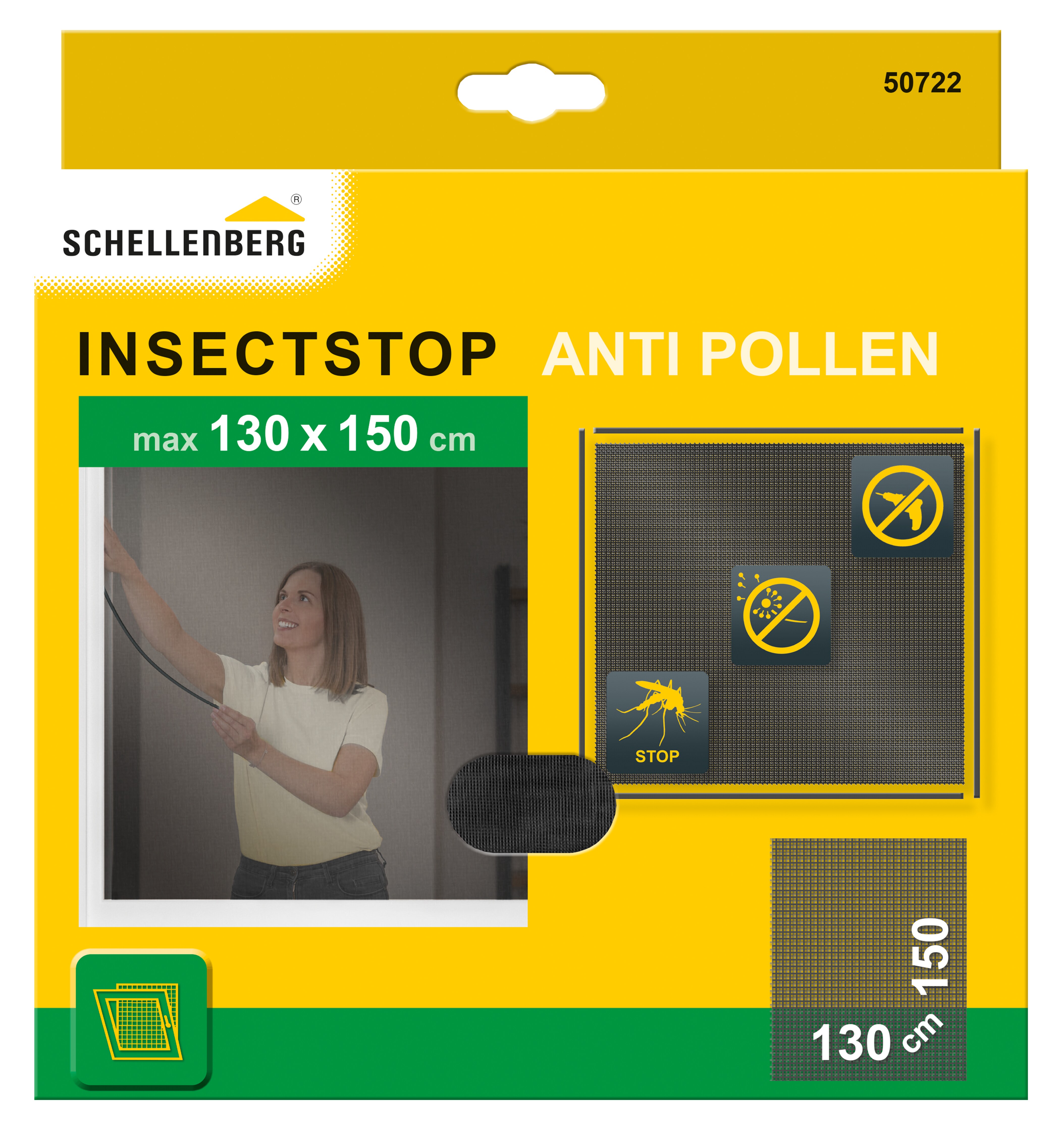 Schellenberg Pollen-Fliegengitter-Set, kombiniert Pollenschutz und Insektenschutz, 130 x 150 cm, inklusive Montagezubehör, einfache Klebe-Montage, anthrazit
