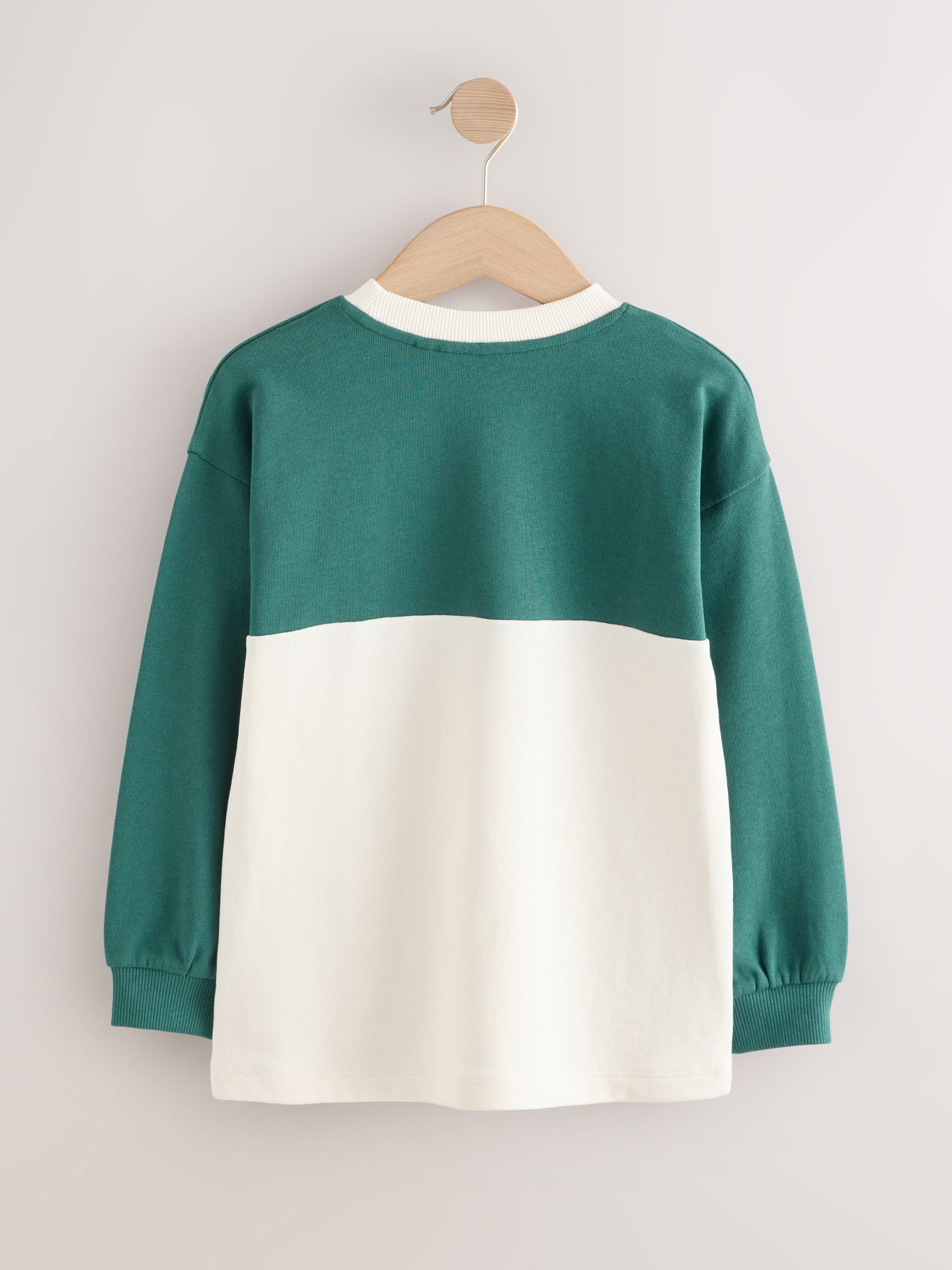Groen/ecru - Relaxed Fit Heavyweight Long Sleeve Colourblock T-Shirt (3-16yrs)