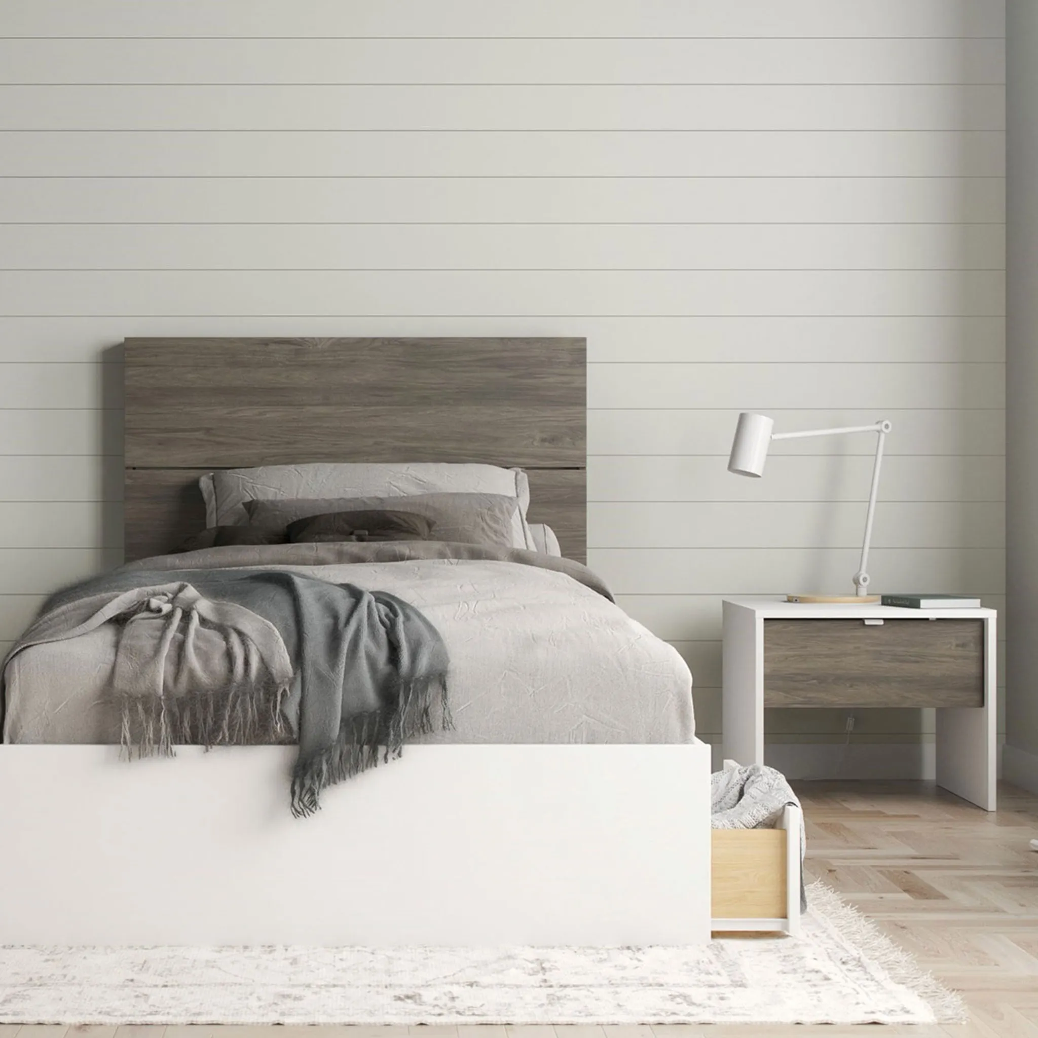 Nexera Table de Nuit - Blanc  Gris Écorce