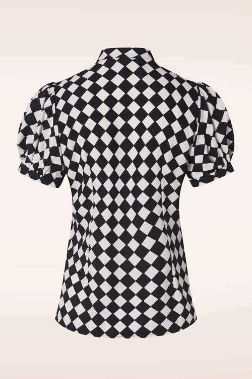 Vixen Harlequin blouse in zwart en wit