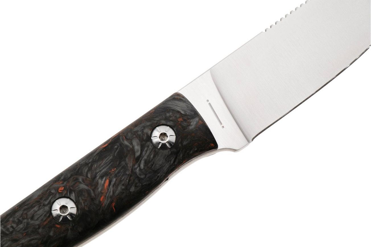 Maserin 915/FCA Path, Satin M390, Black/Orange Fatcarbon, vaststaand mes, Igor Bortolussi design