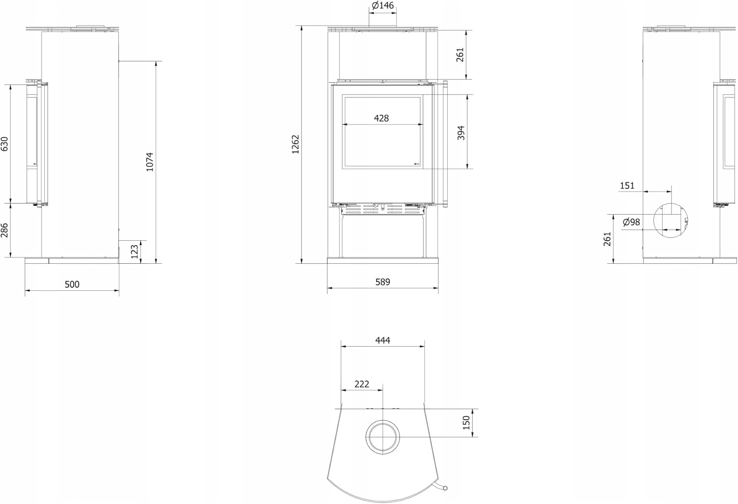 KRATKI Kaminofen aus Stahl 8 kw TOFA fi 150 Stahlofen, Schwedenofen BImSchV Stufe 2 Installationszubehör