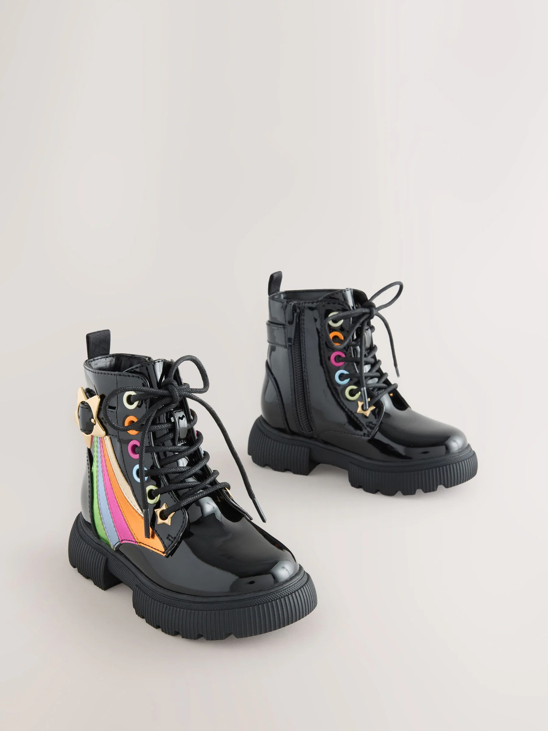 Zwart - Little Bird by Jools Oliver regenboog veterlaarzen met dikke zool