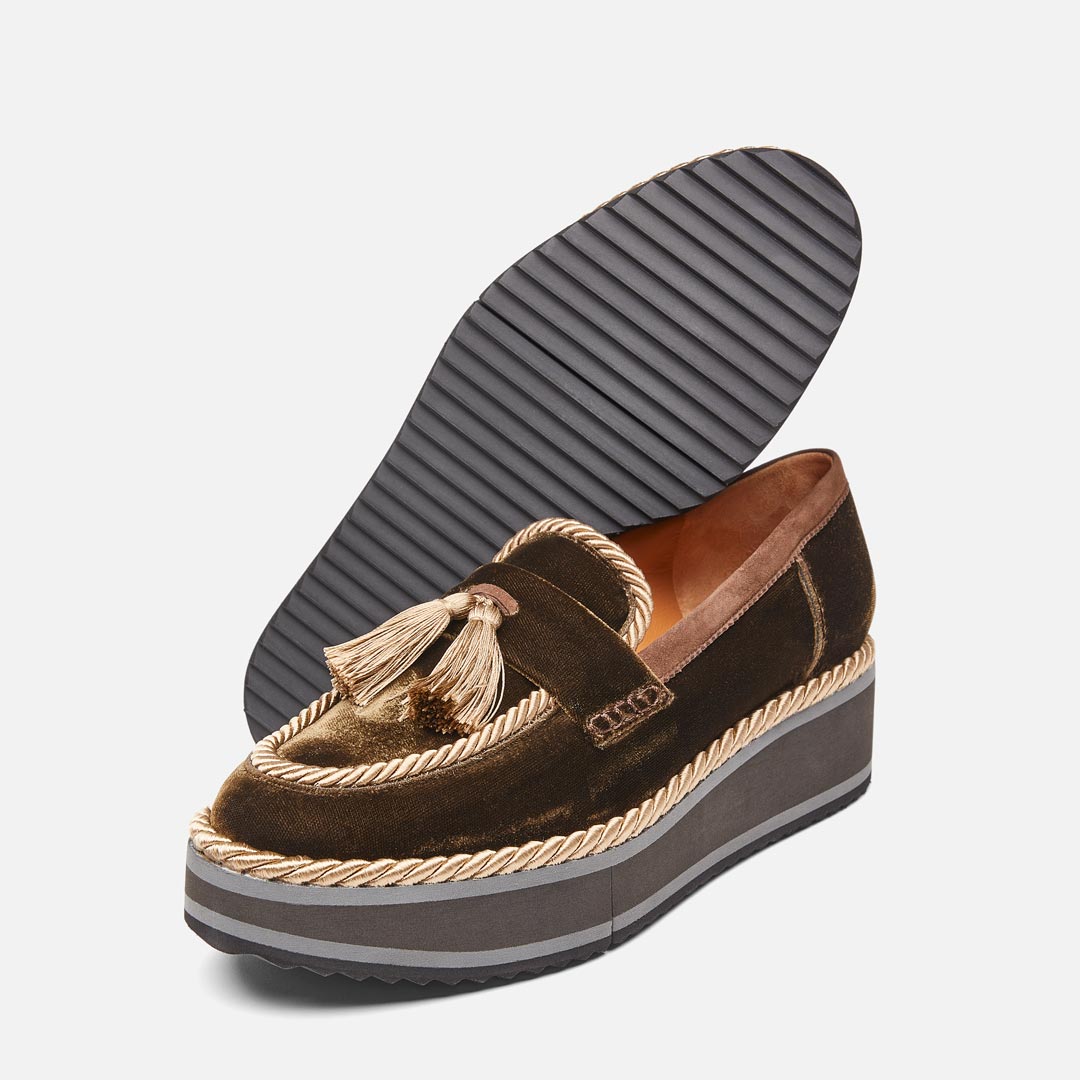 LOAFERS - BIDDIE loafers, brown velvet || OUTLET
