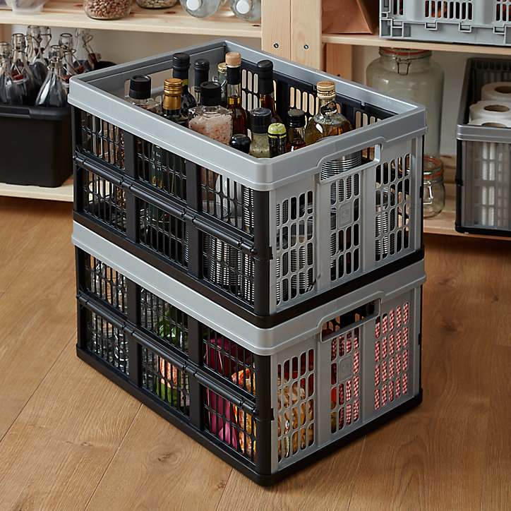 Caisse pliable en plastique Stuva gris et noir 45 L