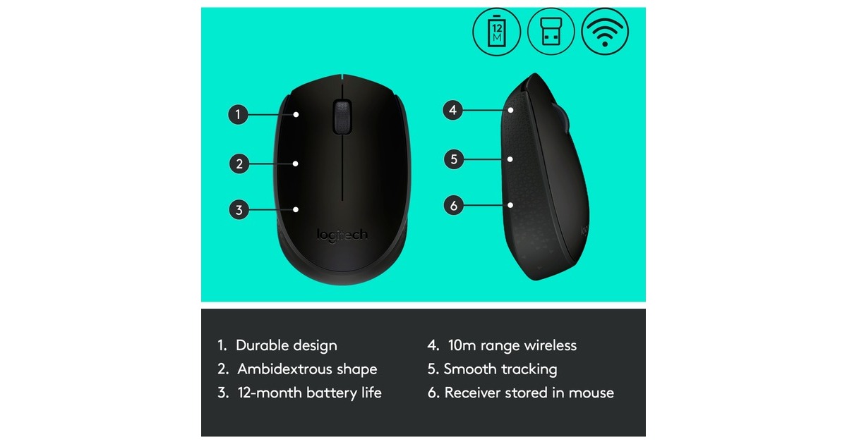 LogitechB170 muis  (Zwart, Draadloos)