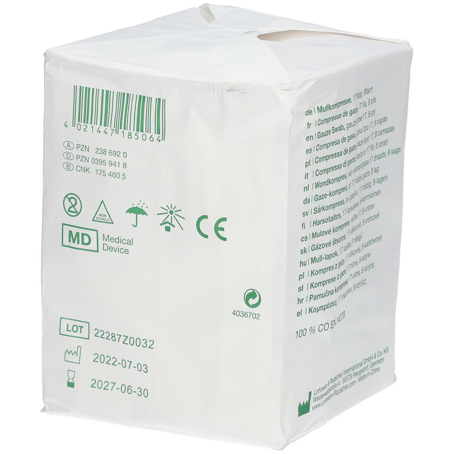 Gazin® Mullkompresse 10 cm x 10 cm unsteril 8 lagig