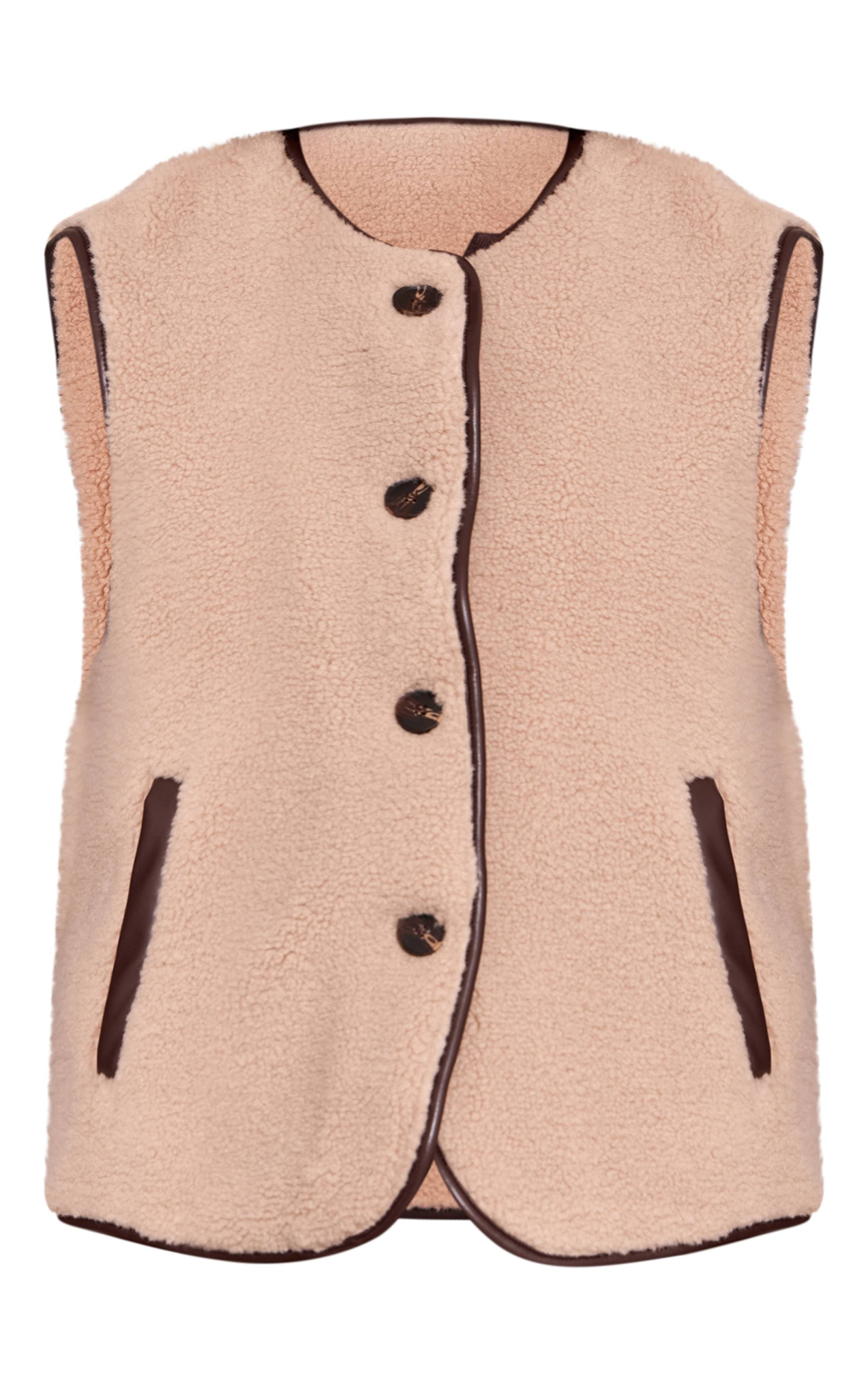Beige Gilet En Imitation Mouton Retourné Avec Finitions Synthétiquecuir